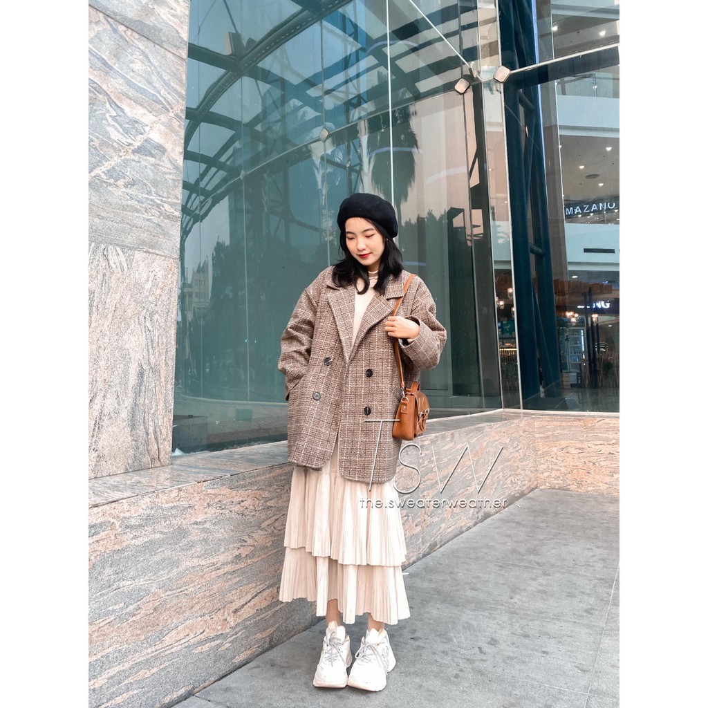 Áo khoác dạ kẻ oversize 04