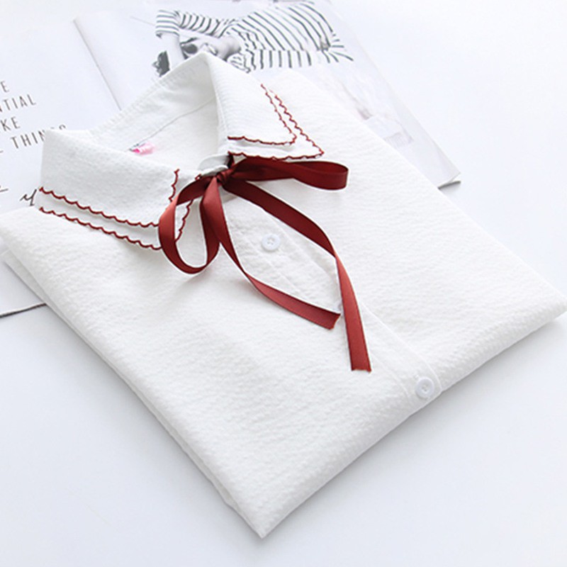 Korean Style Sweet Lace-up Bow Women's Blouse Fashion Casual Stripe Print Double-layer Blouses | BigBuy360 - bigbuy360.vn