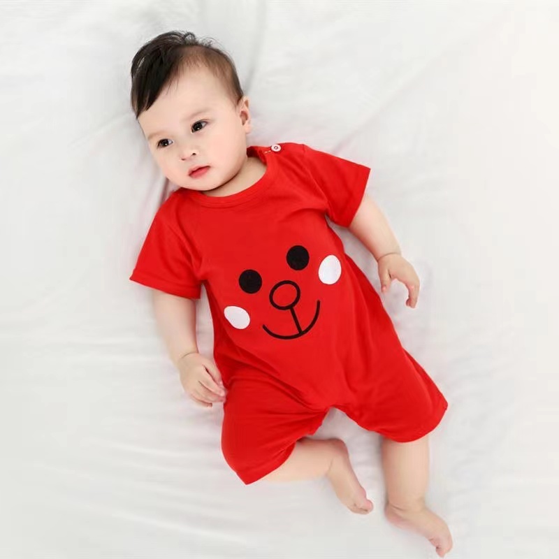 Bộ Áo Liền Quần cotton Tay Ngắn Thoáng Khí Thấm Hút Mồ Hôi In Họa Tiết Hoạt Hình Cho Bé