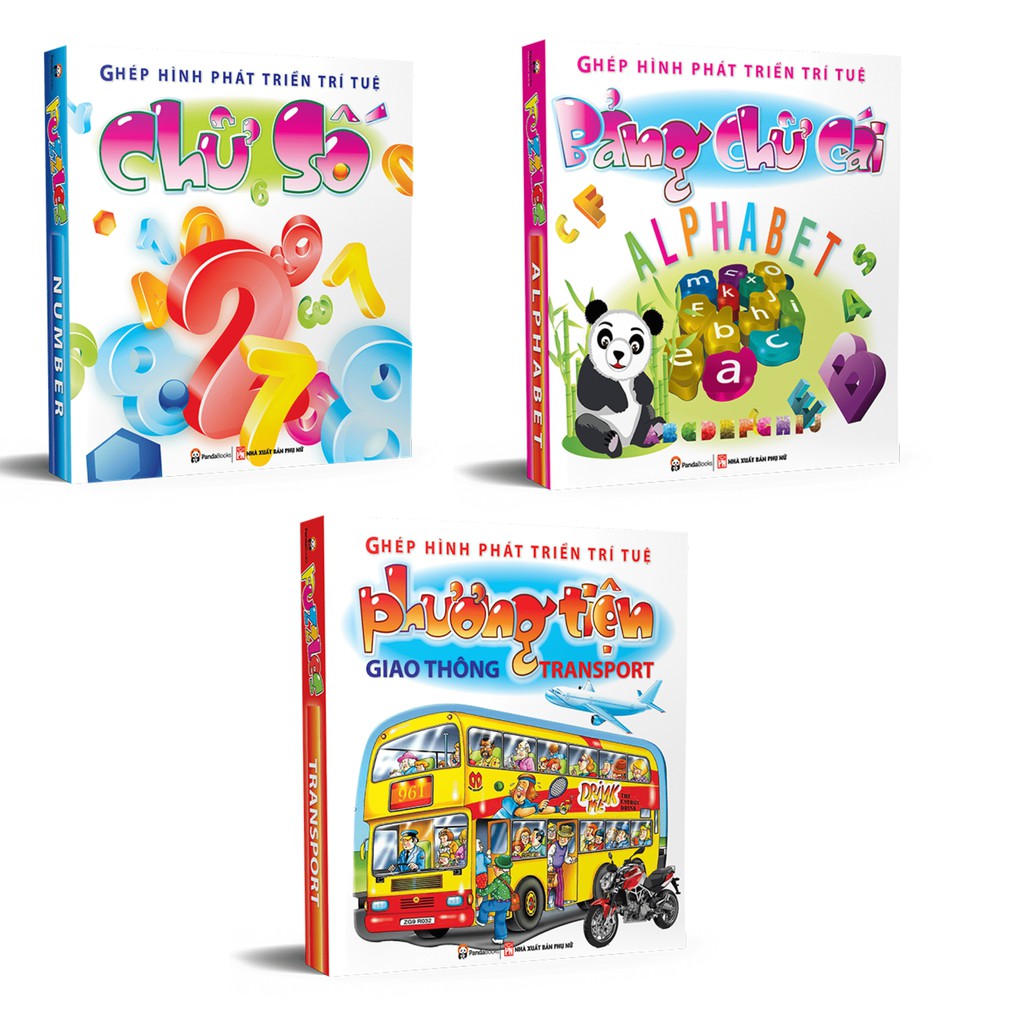 Sách - Combo ghép hình phát triển trí tuệ Bảng chữ cái Chữ số Phương tiện giao thông - Pandabooks