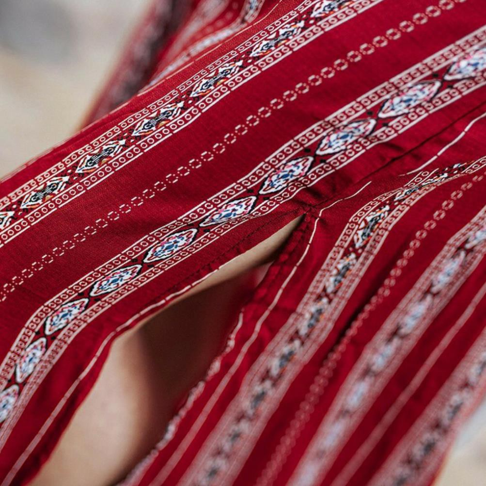 Đầm maxi nữ thiết kế lưng đan dây quyến rũ phối hoạ tiết kẻ sọc