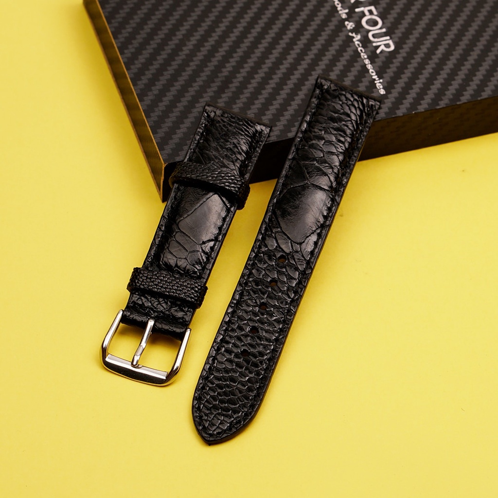 Dây Đồng Hồ Da Đà Điểu Màu Đen MrFour | Ostrich Leather Watch Bands