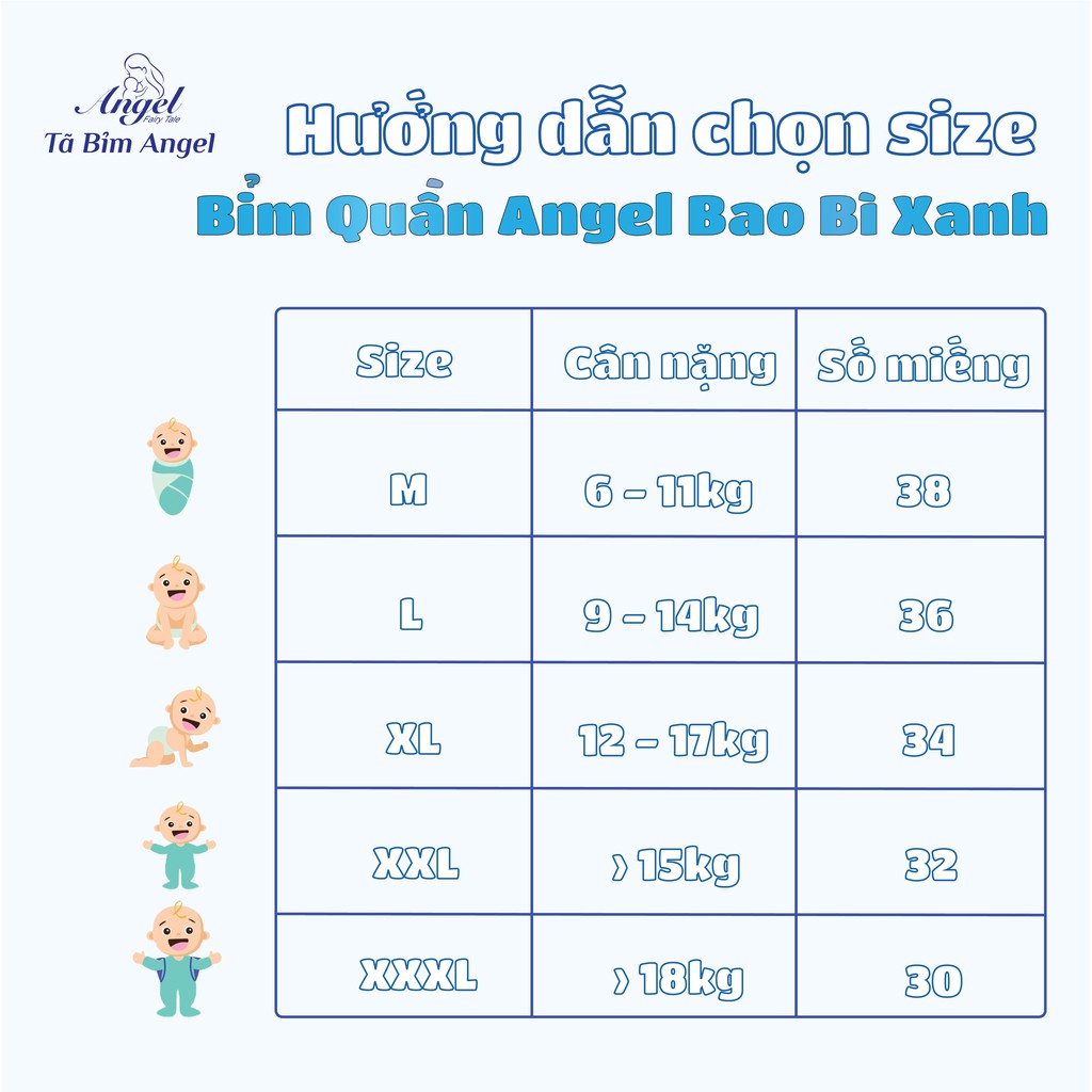 COMBO 3 Bỉm Quần ANGEL Absorbent Size M38 - L36 - XL34 - XXL32 - XXXL30