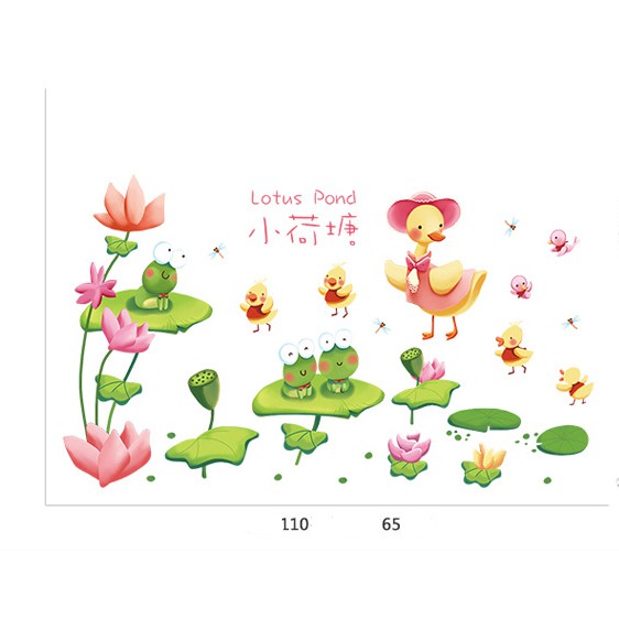 Decal trang trí tường Ao Sen của bày Vịt và đôi Ếch đáng yêu | BigBuy360 - bigbuy360.vn
