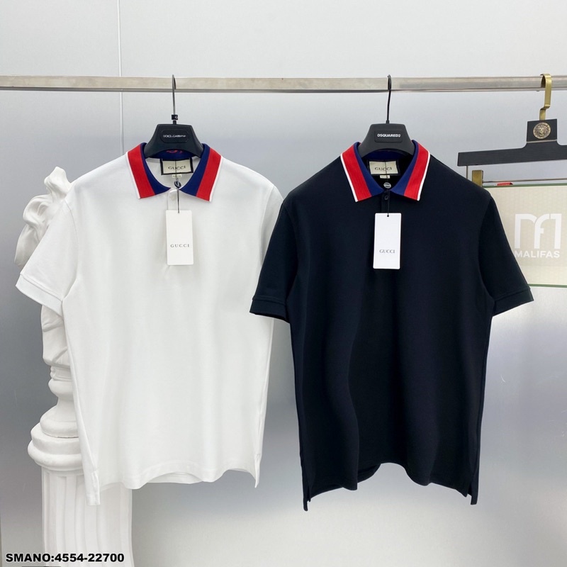Áo polo Nam cotton gai pha cổ vạch chun màu chữ GG sau PL10P
