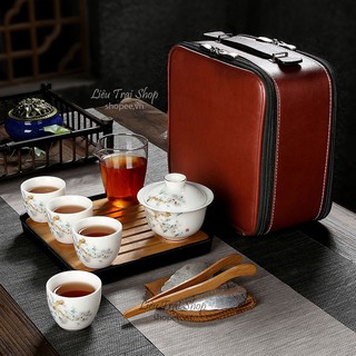 Bộ ấm chén pha trà du lịch bộ ly chén khải pha trà nhỏ gọn phù hợp quà tặng