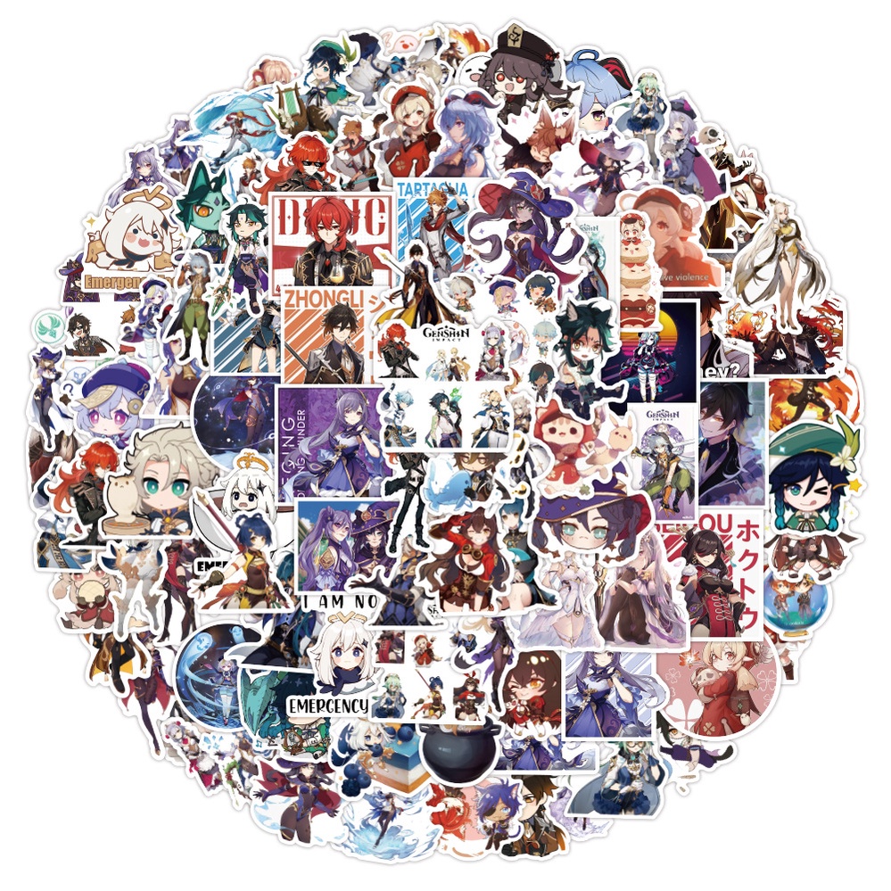 Bộ 100 Sticker Anime Genshin Impact Dùng Để Trang Trí Laptop Hành Lý