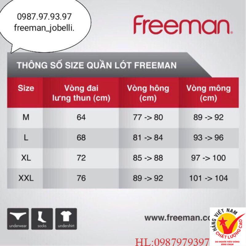 Quần xì nam size bình thường đến size đại Freeman 6040-6050,giá cty 69k-bán 45k,quần sịp cotton lụa[hình thật + video