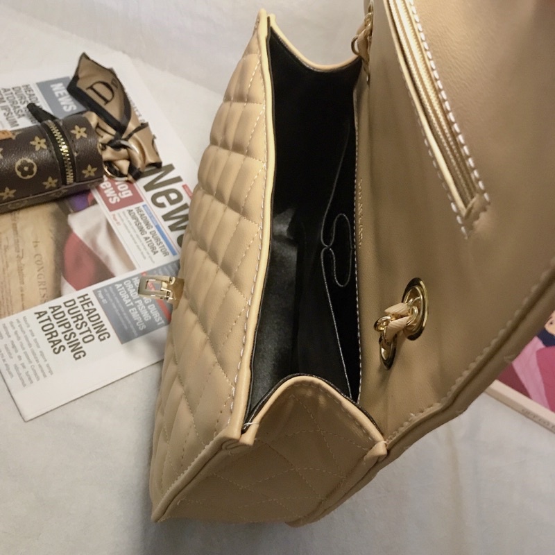 Túi xách nữ công sở CK ô trần trám cở lớn size 25cm khoá gập nhiều ngăn lót da túi đeo chéo đeo vai dây xích