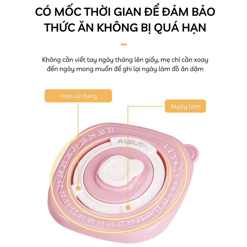 Hộp trữ đông đồ ăn dặm cho bé 120ml Misuta, sử dụng được trong lò vi sóng, có đặt lịch ngày trữ đông
