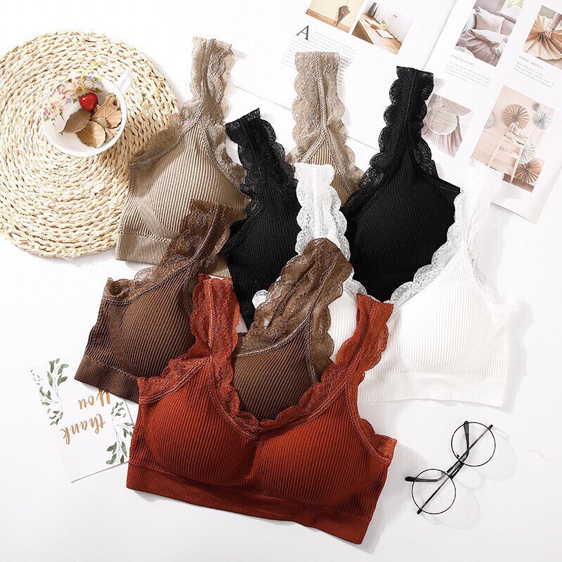 Áo Bra Gân Tăm Cotton Viền Ren Chất Đẹp