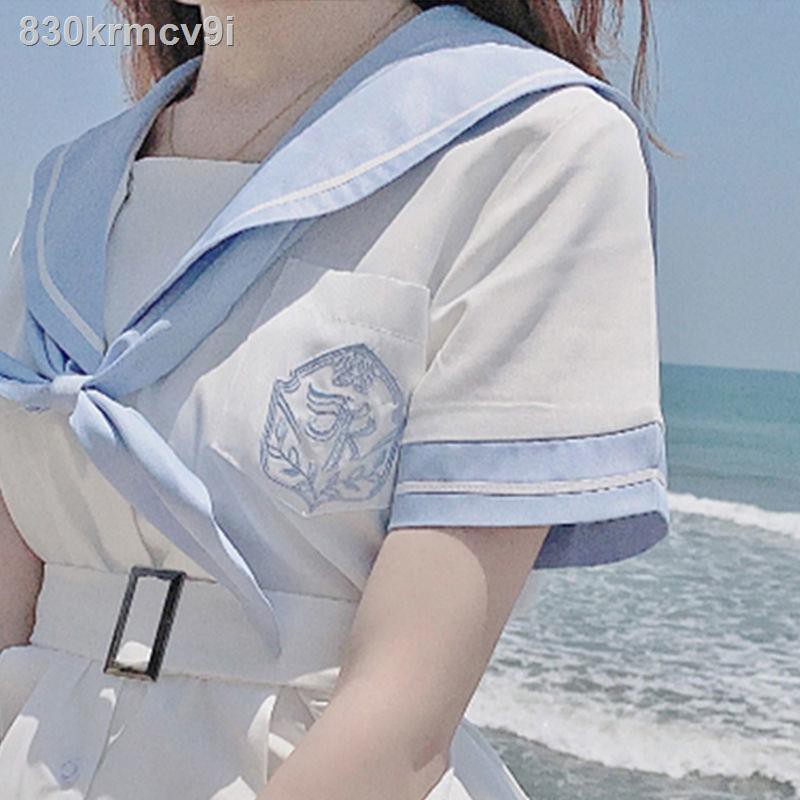 chân váy dài✎[Cô gái hàng giờ] Bộ váy ngắn tay màu xanh da trời đồng phục đại học trung mùa hè nhỏ của Nhật Bản