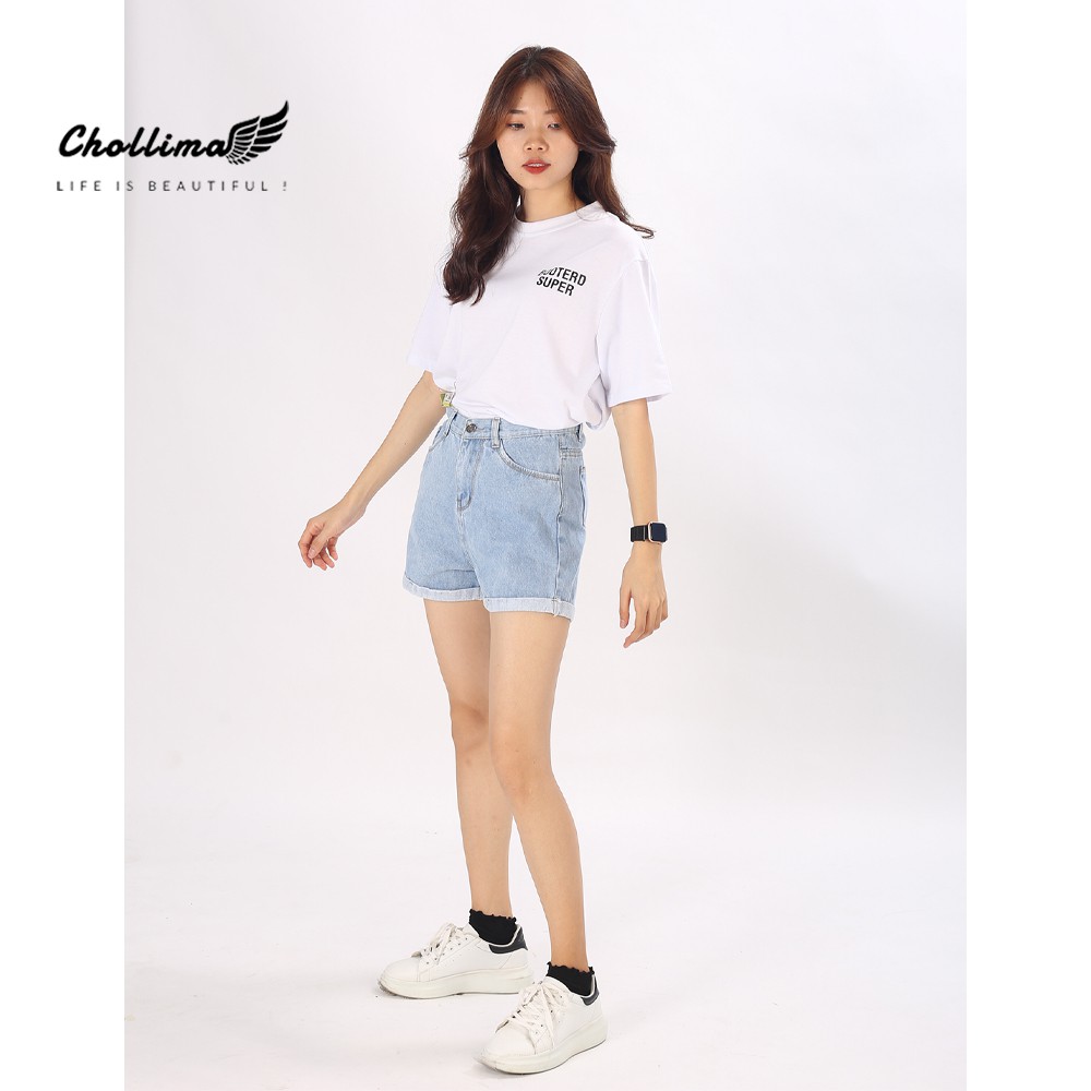 Quần shorts jean nữ Chollima lật lai trơn nhiều màu phong cách hàn quốc QS001