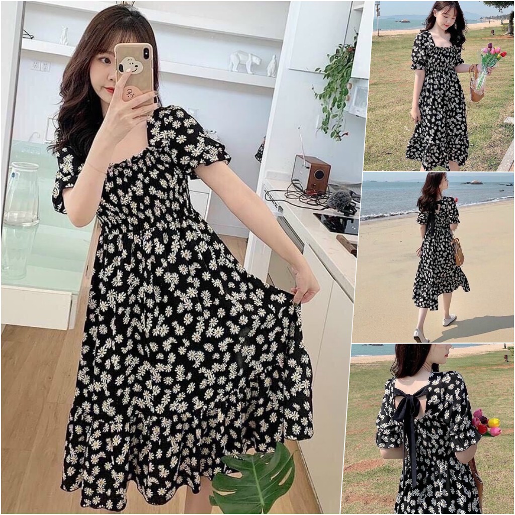 [Mã SKAMA06 giảm 8% tối đa 50K đơn 250K] Đầm hoa nhí lưng thắt nơ