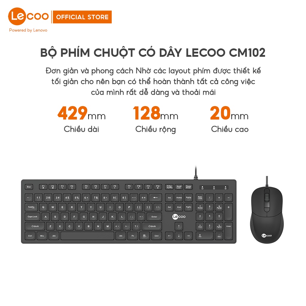 Bộ bàn phím chuột có dây Lecoo CM102, tiện dụng cho văn phòng
