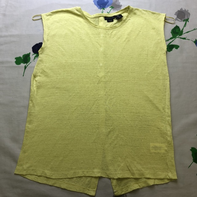 Áo Kiểu Vai Liền Thun Linen Cynthia Rowley Trắng / Vàng / Xanh Ngọc / Xanh Rêu Cổ Tròn Cài Nút Sau Lưng