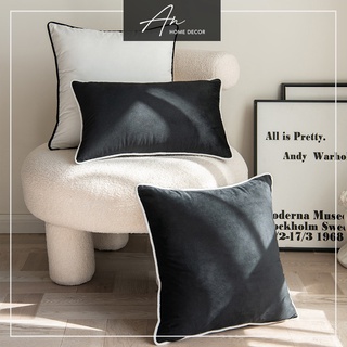Vỏ bao gối tựa Sofa văn phòng đen trắng viền lé 50x50 45x45 30x50 (Chỉ gồm vỏ gối không ruột)