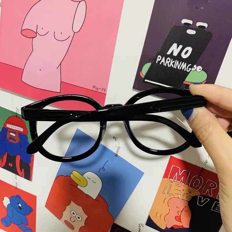 Gọng Kính Cận cao cấp phong cách Retro bản lề bằng kim loại, Kính thời trang Hàn Quốc gọng đen tròn mã 110