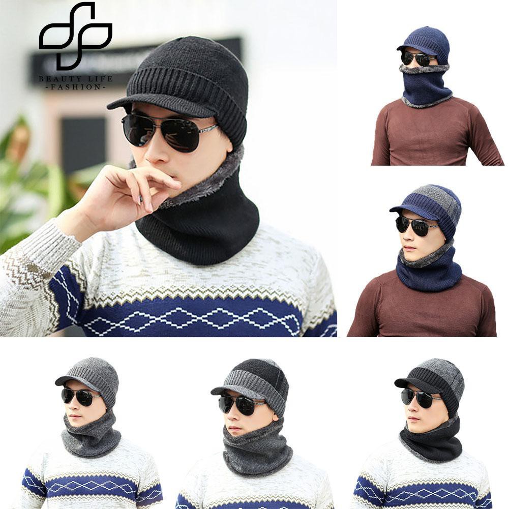 Set mũ lưỡi trai len + Khăn choàng cổ dạng ống cho nam