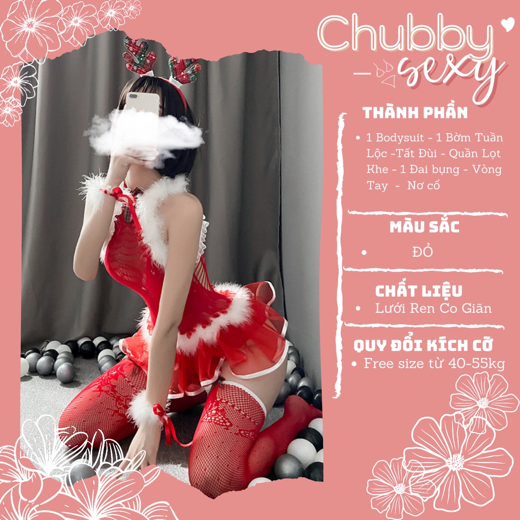 Cosplay Noel Giáng Sinh sexy siêu gợi cảm ,  hóa công chúa đêm Noel ,  bodysuit đầy đủ phụ kiện  - BDS18 - Chubby.sexy