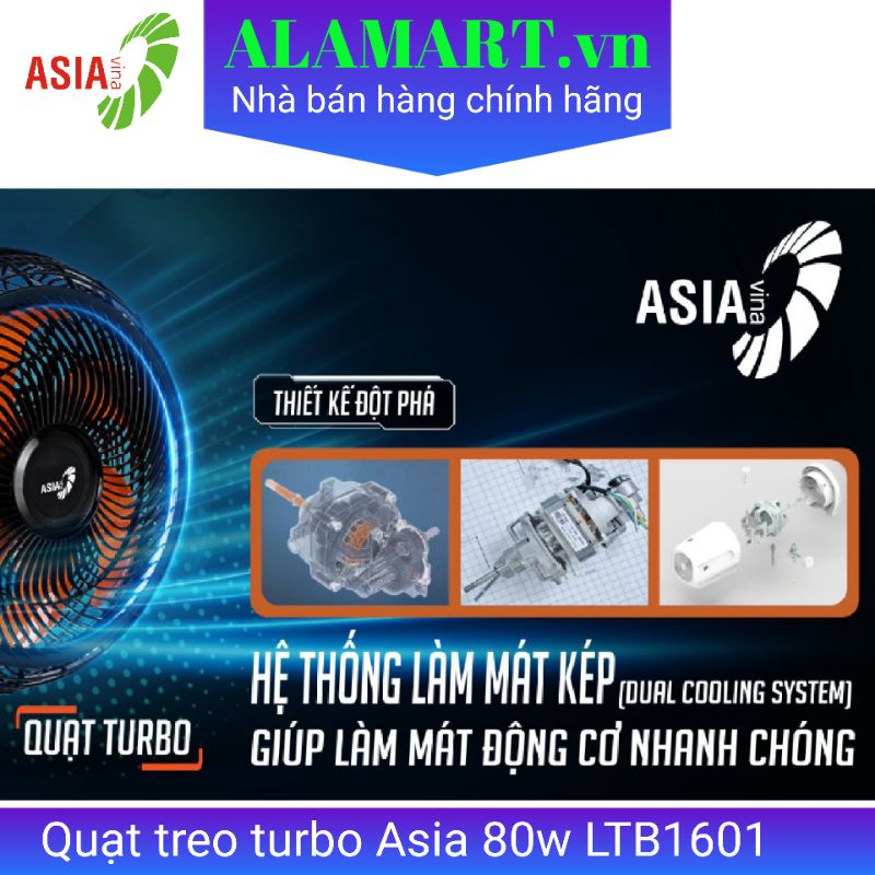 Quạt treo tường Turbo Asia LTB-1601 80W êm mát xa phù hợp không gian rộng
