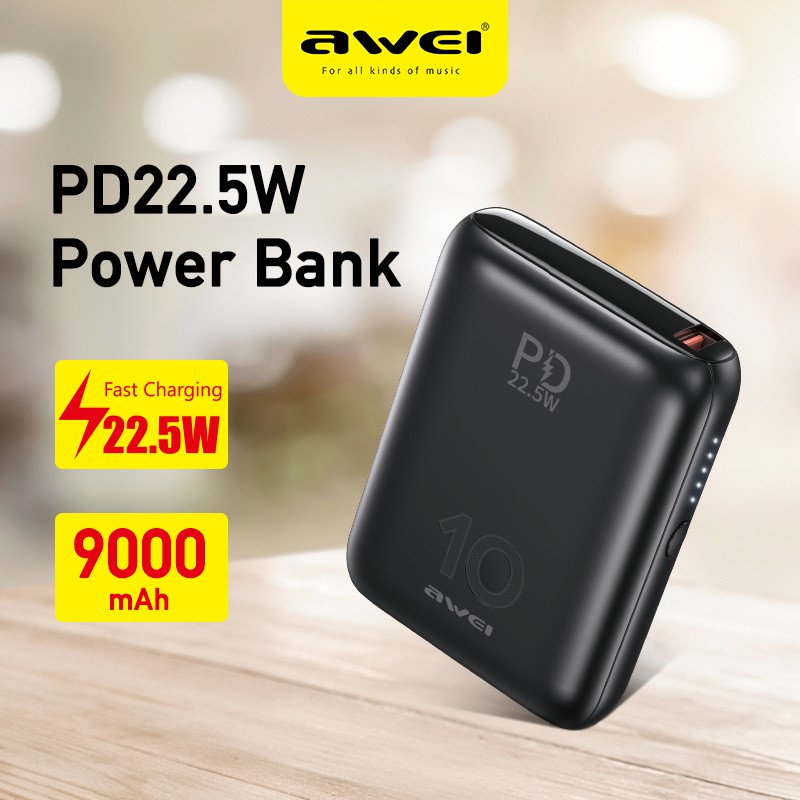 Awei P115K 9000mAh PD 22.5W Support Fast Charging Super Mini Powerbanks Portable Batteries