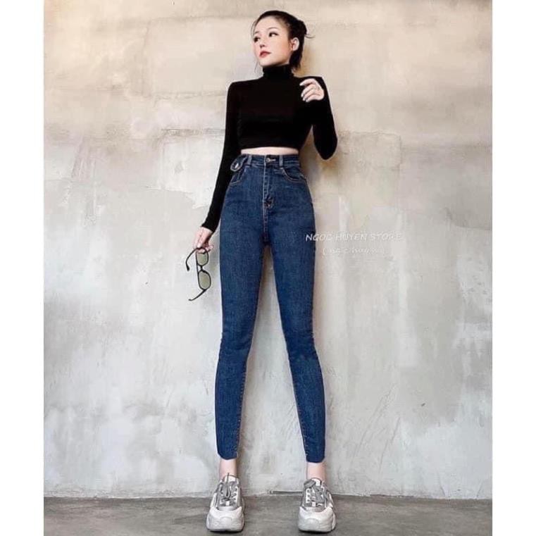 QUẦN JEANS TRƠN ỐNG BÓ LƯNG CAO QUẦN BÒ NỮ