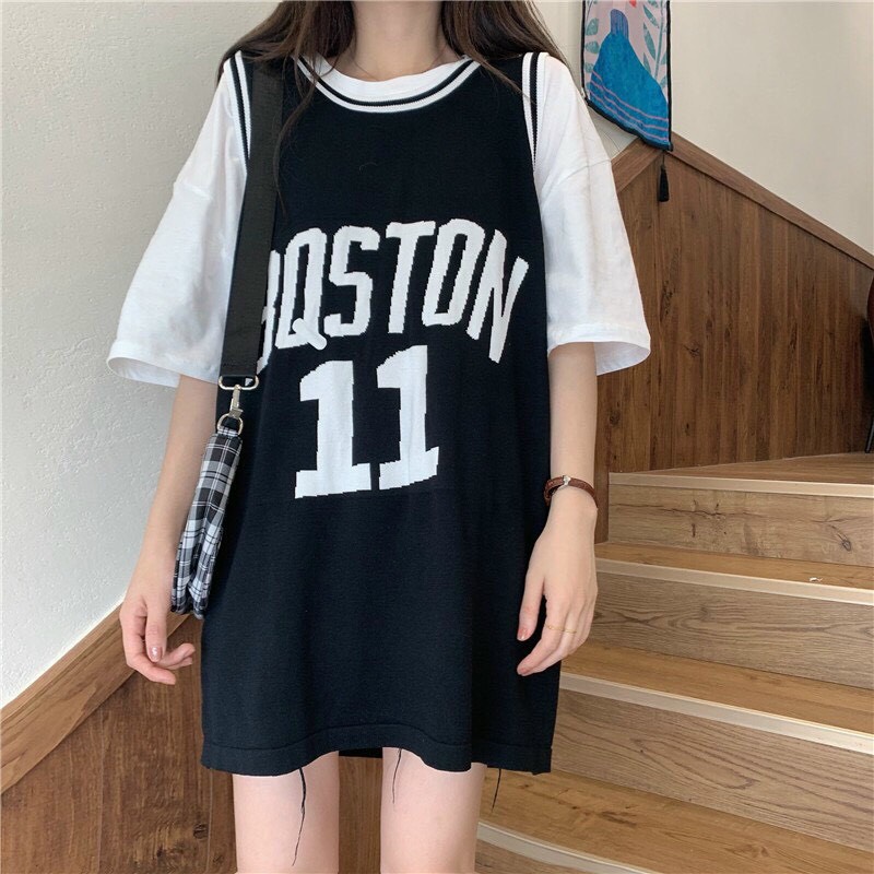 Áo thun tay lỡ Unisex BQSTON 11 BÓNG RỔ TAY PHỐI  form rộng Freesize dành cho nam nữ Molly Fashion