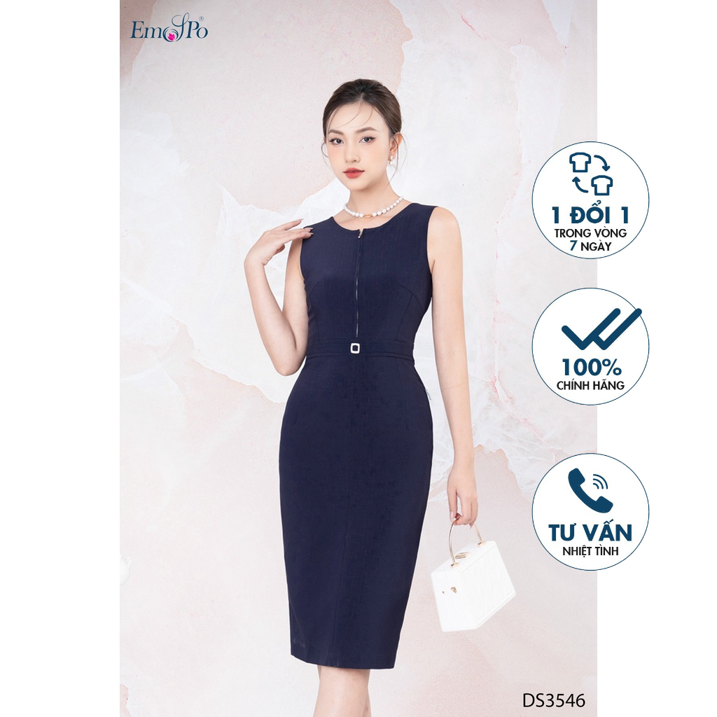 Đầm ôm khóa đồng thân trước mặt đá ở eo Emspo DS3546