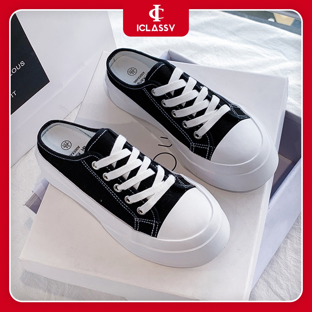 Giày Ulzzang Sục Thể Thao Nữ Vintage, Sục Hồng Da Beo Đạp Gót Đế Độn 4cm Hàn Quốc Street Style - Iclassy_shose