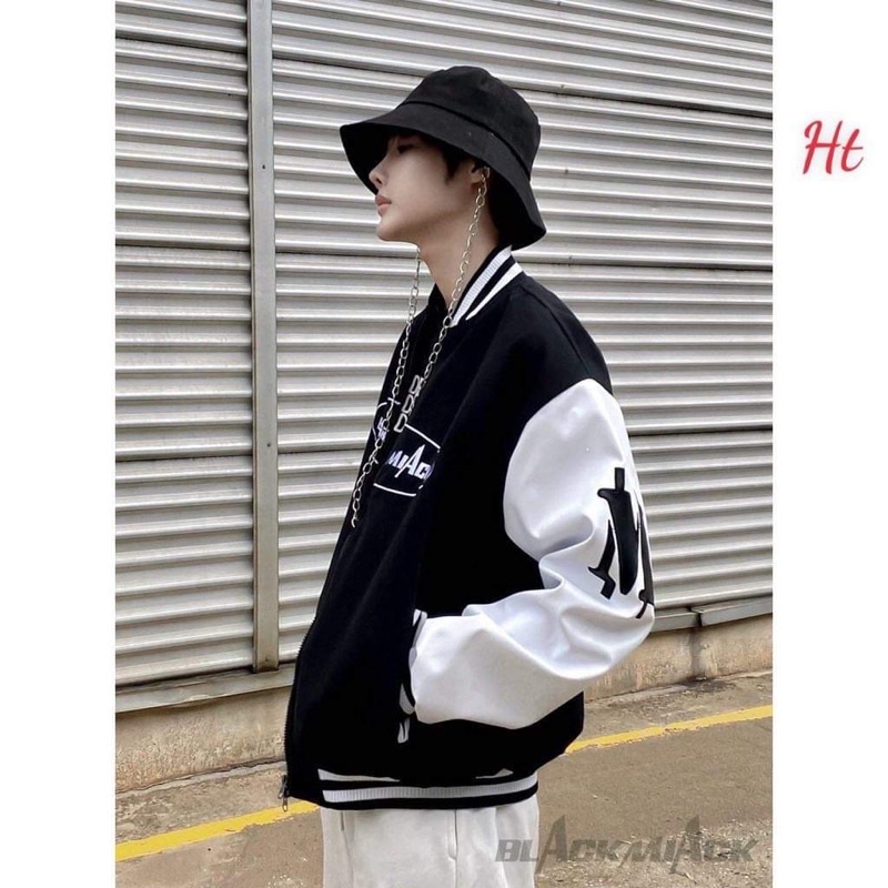 Áo bomber nỉ phối tay BLACK Ht
