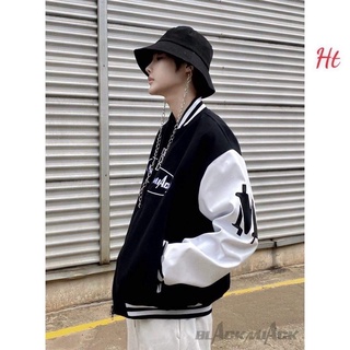 Áo bomber nỉ phối tay black ht