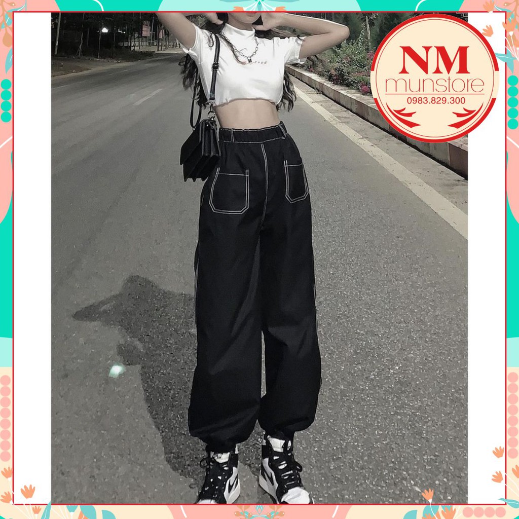 [ ẢNH THẬT ]  Quần 2 túi chỉ nổi 𝐍𝐌 Closet quần có 2 size M và L chun ống chất thô đầy đẹp from rộng unisex cá tính