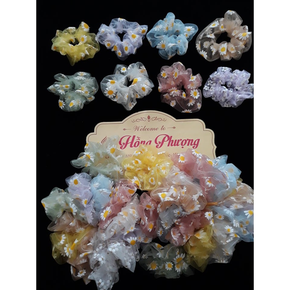 Cột Tóc Scrunchies Hoa Cúc Thêu HOT 2020