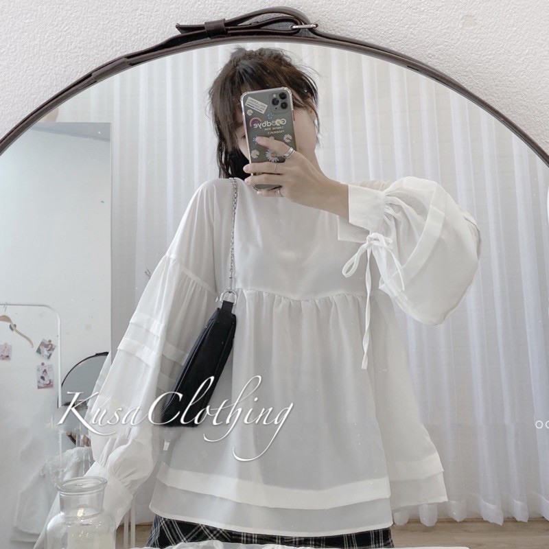 ÁO VOAN BABYDOLL TAY BỒNG THẮT NƠ (hình thật/ sẵn)