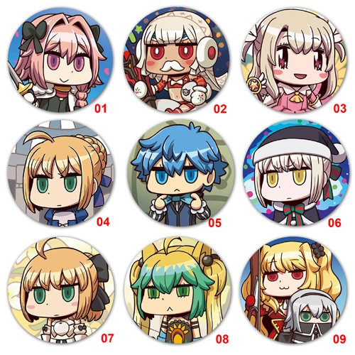 1set 5 huy hiệu anime/manga/game FGO