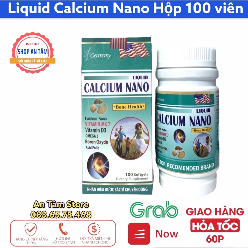 Bổ sung canxi Liquid Calcium Nano Chống còi xương, loãng xương - Hộp 100 viên