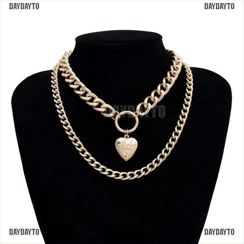 Vòng cổ 2 Lớp Mặt Hình Trái Tim Mở Phong Cách Punk Dành Cho Nữ