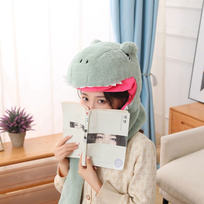 Mũ Trùm Đầu Và Khăn Choàng Cổ Hình Khủng Long Hoạt Hình Đáng Yêu Dành Cho Các Hoạt Động