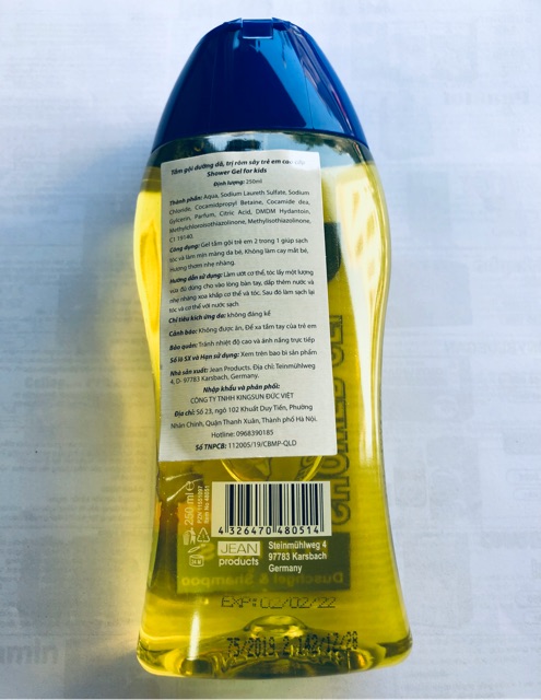 Gel Tắm gội rôm sảy dưỡng da trẻ em 2 trong 1 Shower Gel 250ml (made in: Đức ) elina shower gel for kids