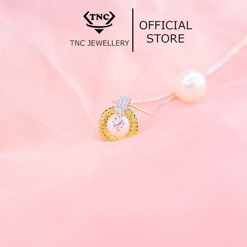 Dây chuyền bạc xi vàng đẹp sang trọng cho nữ vòng tròn đính đá - Trang sức TNC Jewellery