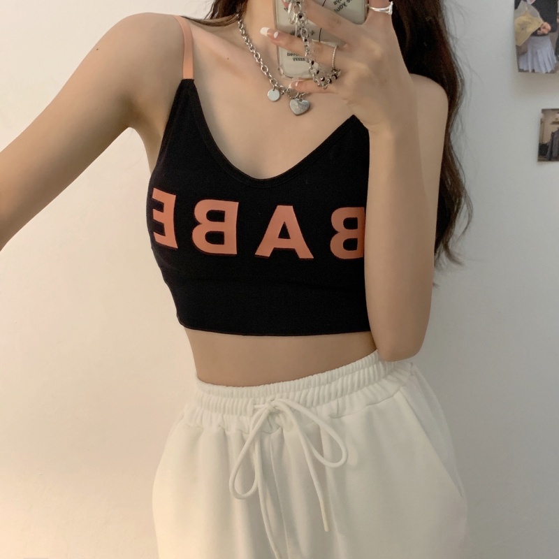 Áo ngực thể thao không gọng thép có đệm ngực hở lưng in chữ phong cách Hàn Quốc