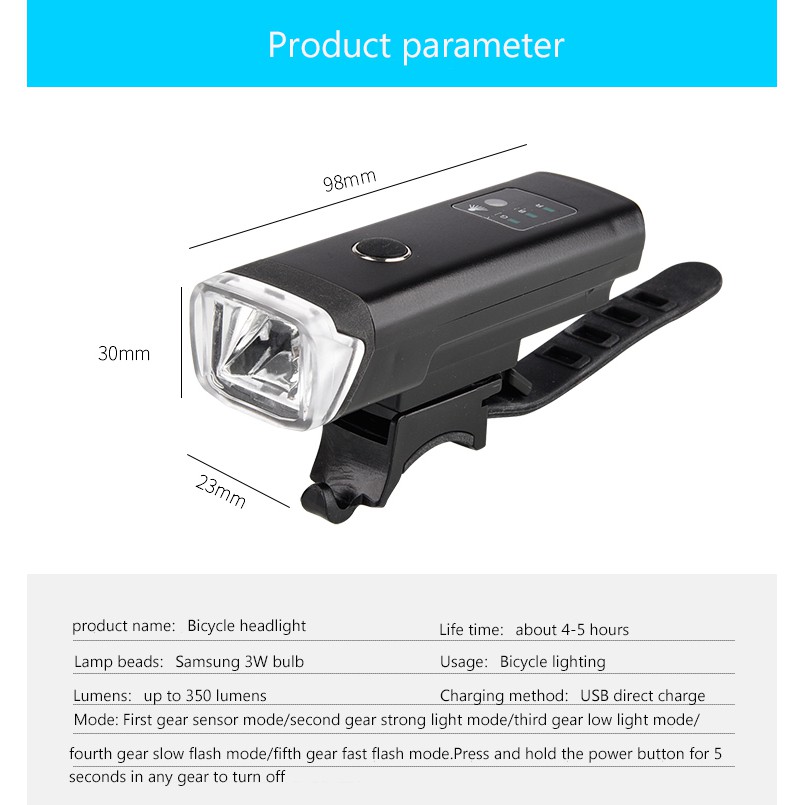 Đèn pha xe đạp có thể sạc lại USB xe đạp chống mưa thiết bị chiếu sáng thiết bị đi xe