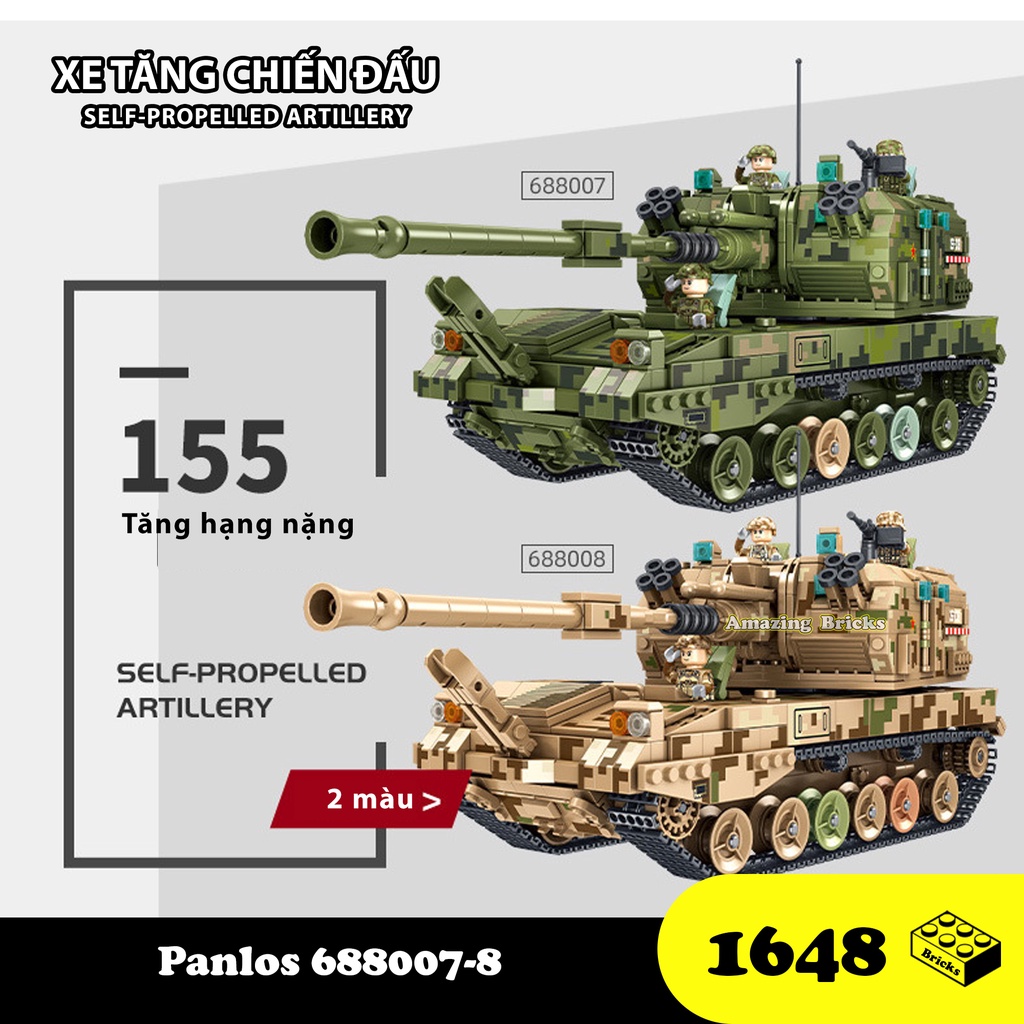 Đồ chơi Lắp ráp Xe Tăng Hạng nặng 155, Panlos 688007-08 Xếp hình thông minh, Mô hình quân sự [1648 Mảnh ghép]