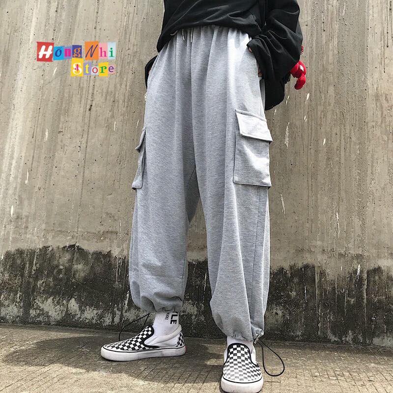 Quần Jogger Box Ulzzang Unisex Jogger Túi Hộp Dây Rút Lai Màu Xám Dáng Rộng - MM