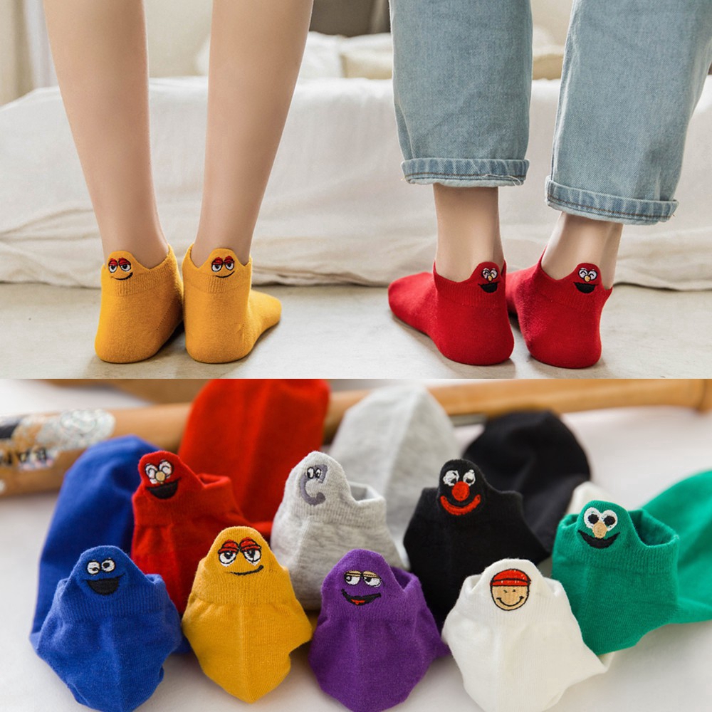 ❤Welove❤ Mới Thời trang Phụ nữ Hài hước Đàn ông Heelpiece Mắt Emoji Bông vớ mắt cá chân