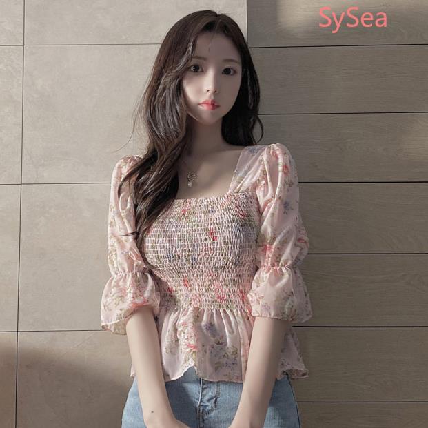 Áo Croptop Chiffon Tay Lỡ Dáng Ôm In Hoa Thời Trang Mùa Hè Cho Nữ