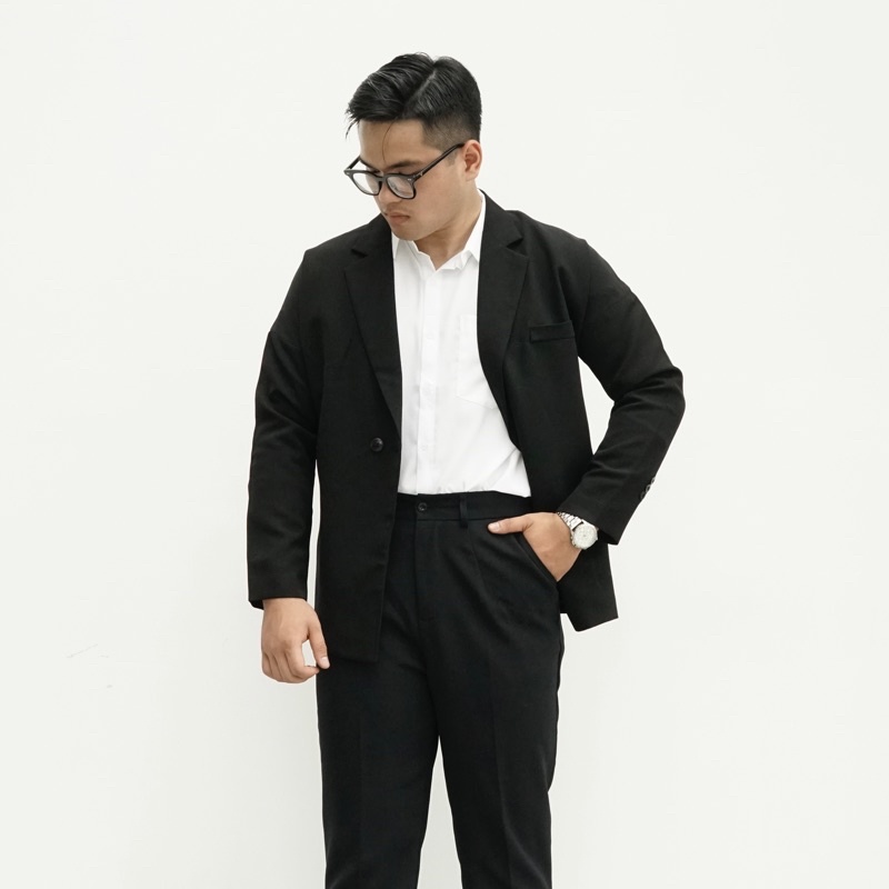 Áo khoác blazer đen dáng dài bigsize phong cách Hàn Quốc lịch lãm sang trọng vải tuyết mưa cao cấp có size lớn đến 130kg | BigBuy360 - bigbuy360.vn