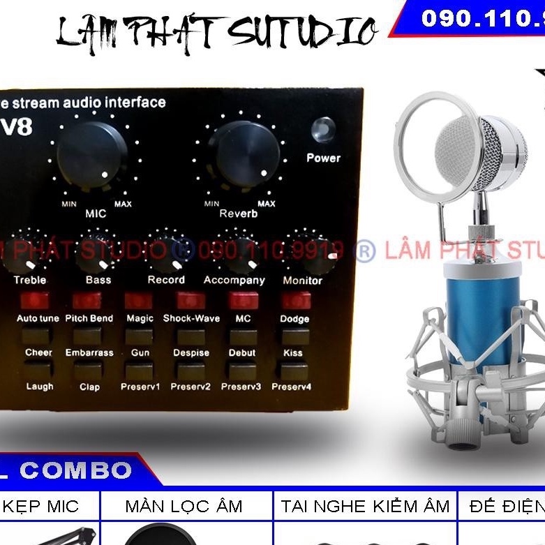 COMBO MICRO AMI BM 900 + SOUND CARD V8 - THU ÂM HÁT LIVE STREAM HÍA  SĨ