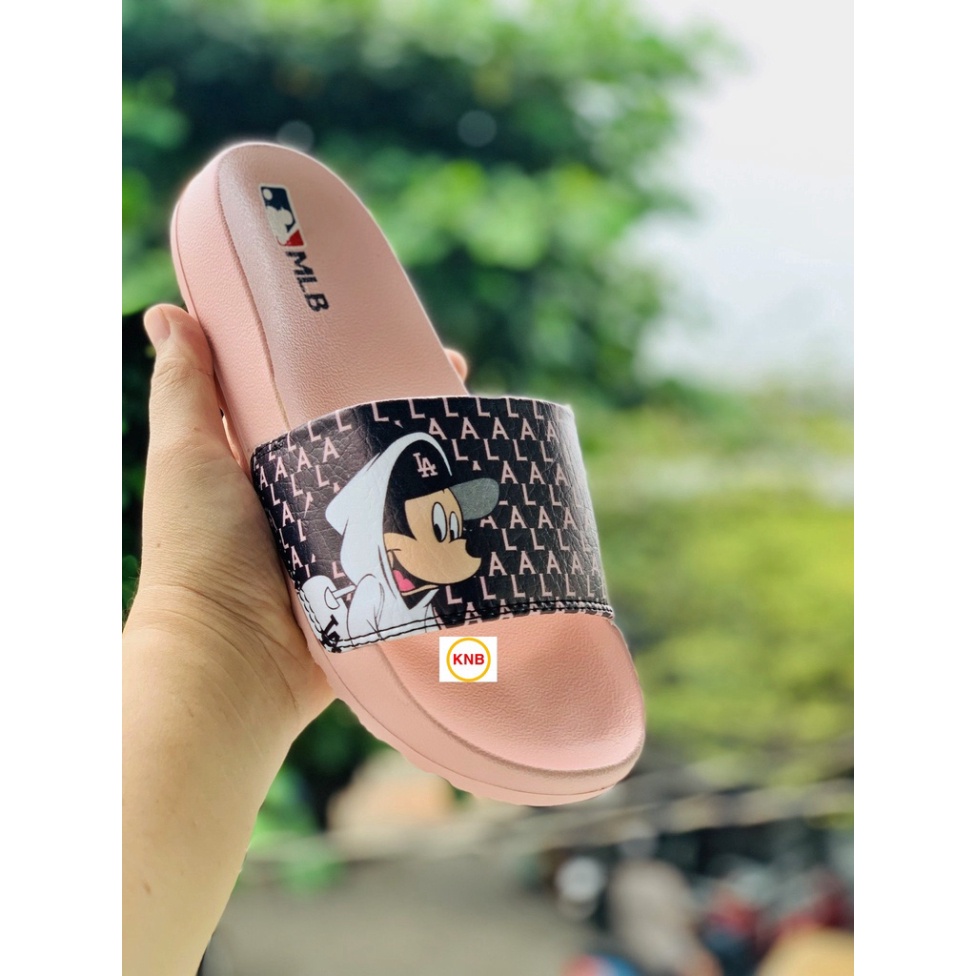 ♥️ Freeship+Ảnh Thật ♥️ Dép 𝐌𝐋𝐁 quai ngang nam nữ, dép mlb quai ngang thể thao in 𝐌𝐢𝐜𝐤𝐞𝐲 màu hồng qu